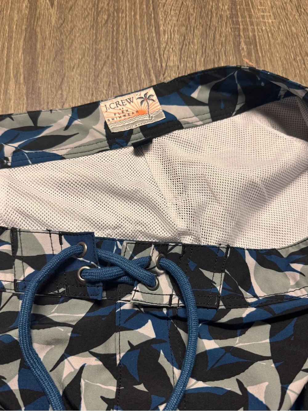 J. Crew‎ Navy, Black and White Leaf-Print Swim Trunks